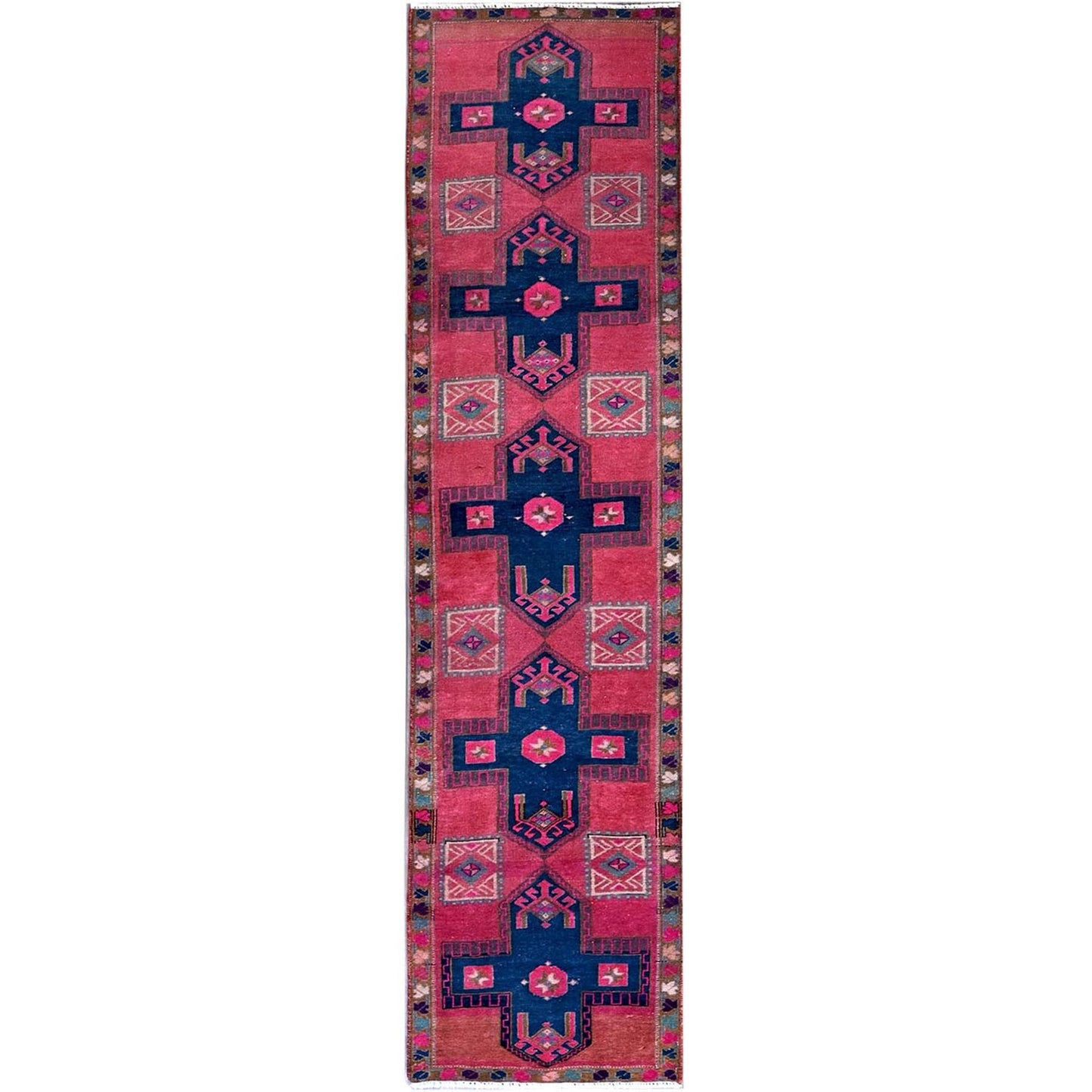 2'5"X9'10" Overdyed Pink Northwest Zoroastrian Wool Hand Knotted Runner Rug