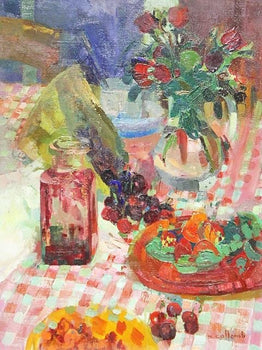 Paul Collomb Original Oil Painting Le Bocal De Confiture Flowers Still Life
