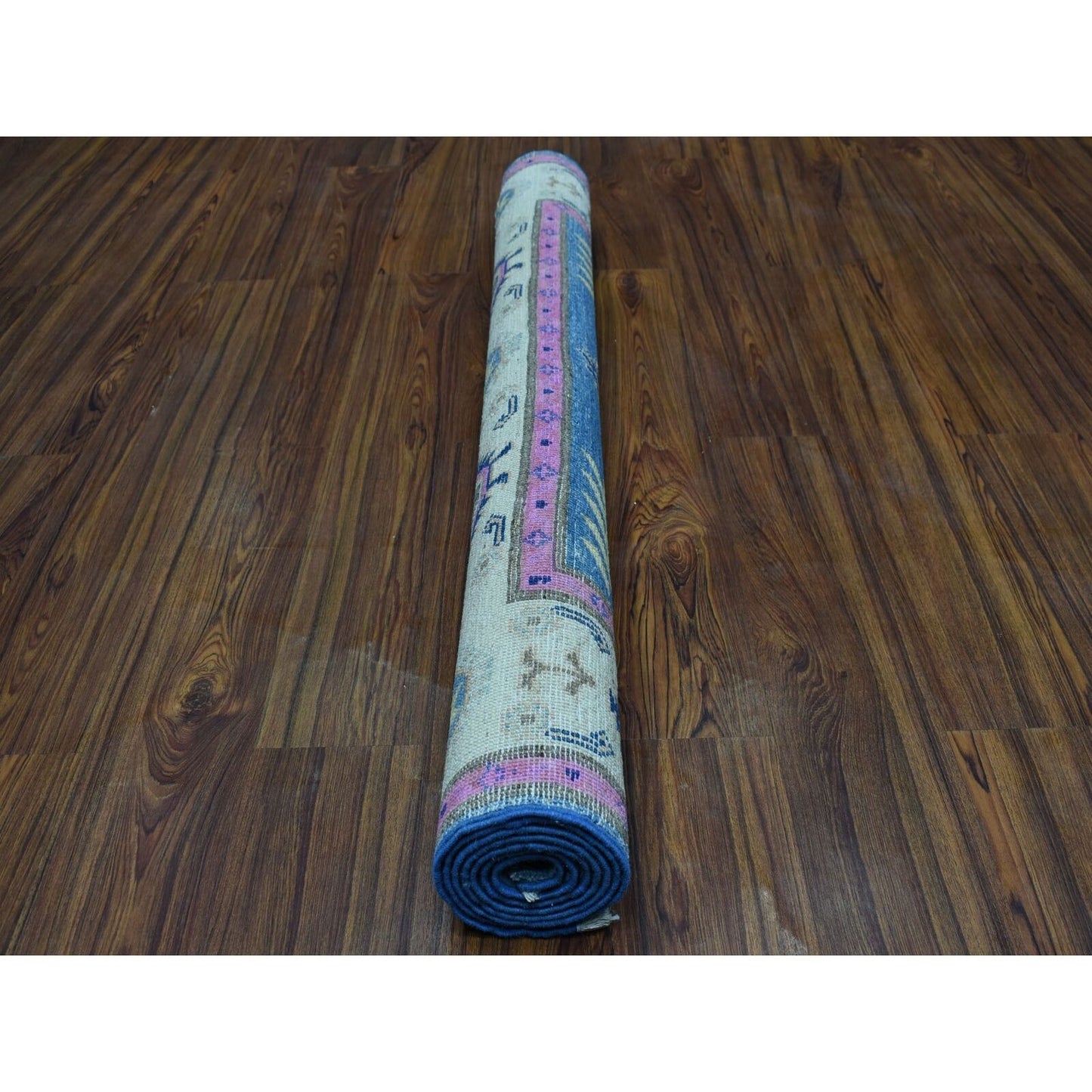 4'X6'4" Colorful Blue Fusion Kazak Pure Wool Hand Knotted Oriental Rug