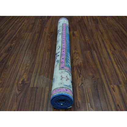 4'X6'4" Colorful Blue Fusion Kazak Pure Wool Hand Knotted Oriental Rug