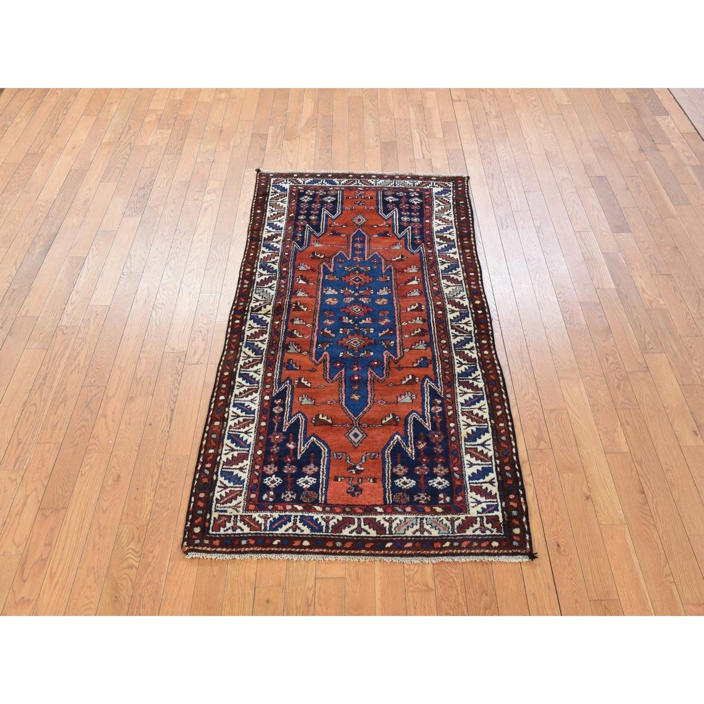 3'3"X6'3" Orange Antique Zoroastrian 100% Wool Full Pile Hand Knotted Rug