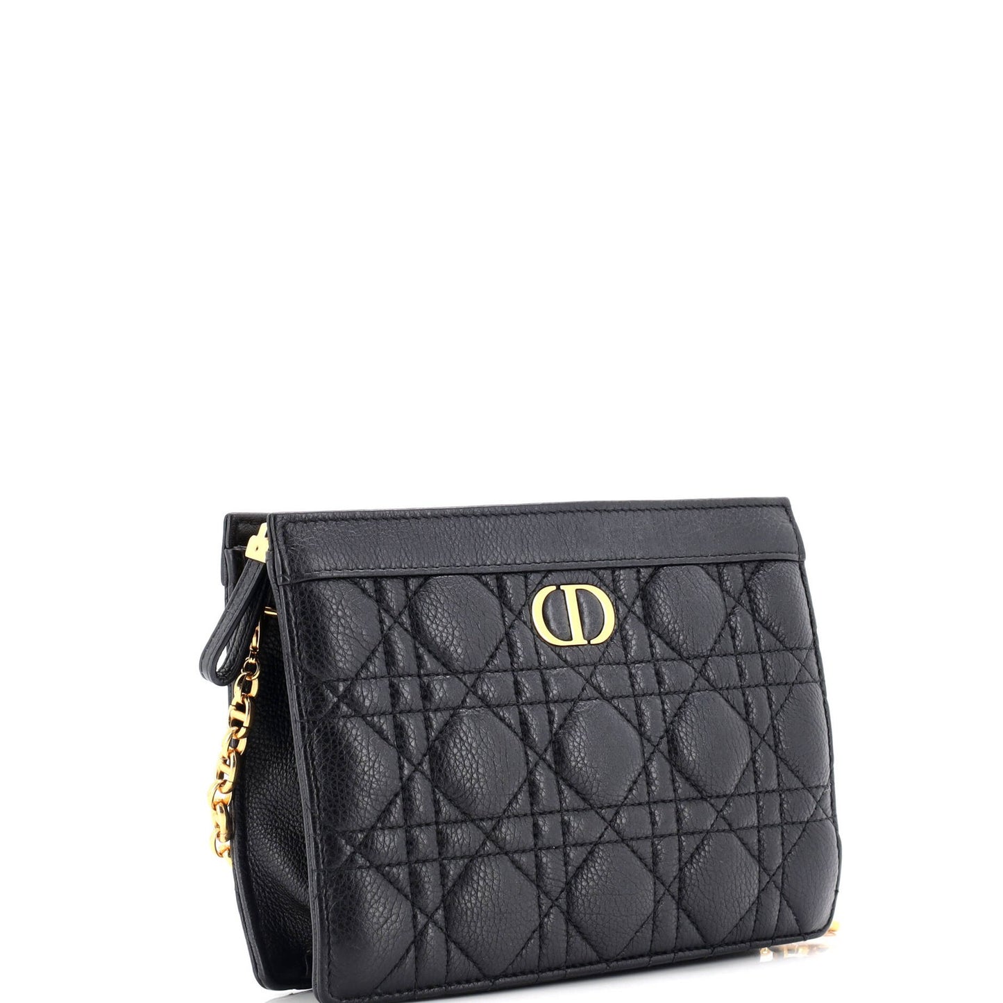 Christian Dior Caro Zipped Pouch With Chain Cannage Quilt Leather