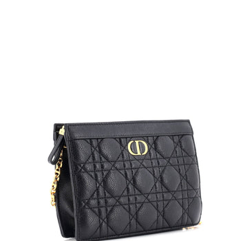 Christian Dior Caro Zipped Pouch With Chain Cannage Quilt Leather