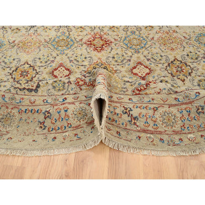 8'9"X8'9" Beige Wool And Pure Silk Hand Knotted Oriental Round Rug