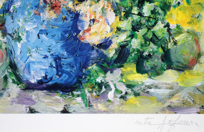 Rita Asfour Original Lithograph Pencil Signed Still Life Bouquet Of Flowers