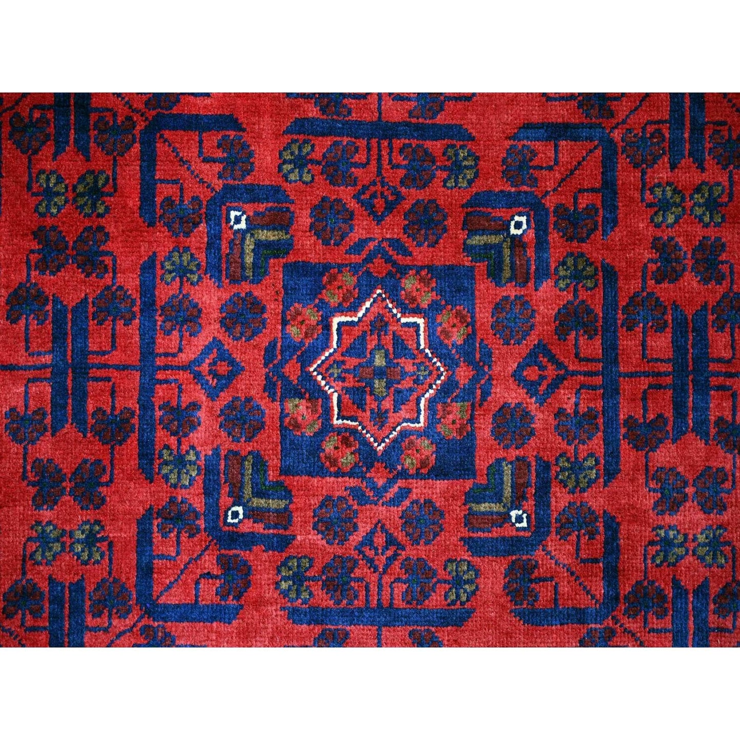 10'X13'6" Deep Red Afghan Khamyab Star Design 100% Wool Hand Knotted Rug
