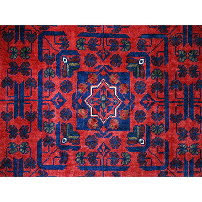 10'X13'6" Deep Red Afghan Khamyab Star Design 100% Wool Hand Knotted Rug