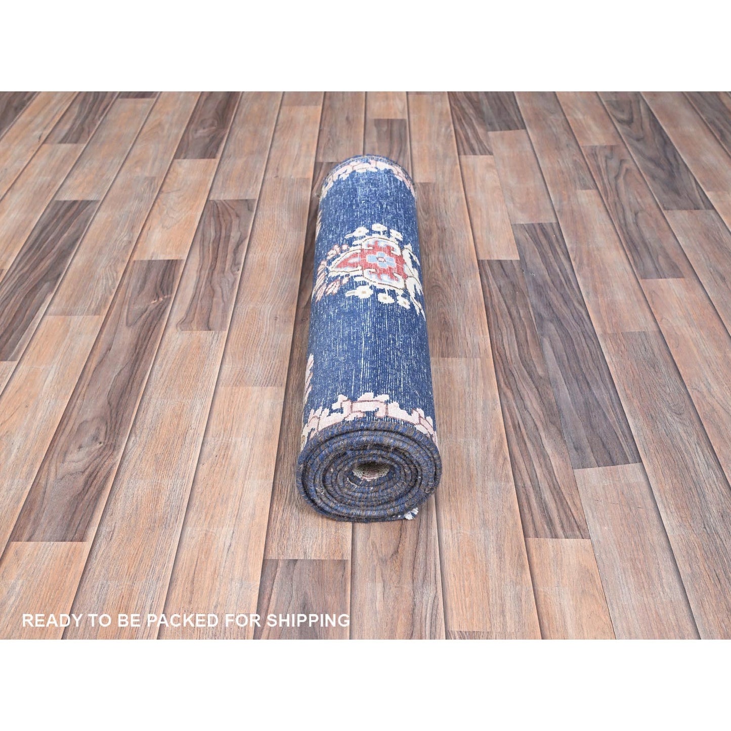 2'1"X11'9" Blue Wool Hand Knotted Vintage Zoroastrian Karman Runner Rug