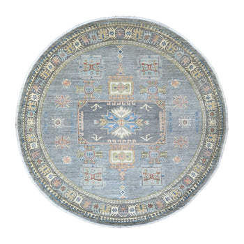 8'X8' Gray Antique Caucasian Influence Design Hand Knotted Wool Round Rug