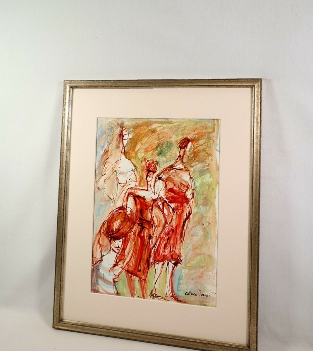 Catherine Poirie Original Acrylic Gouache On Paper Signed 1987 Expressionist