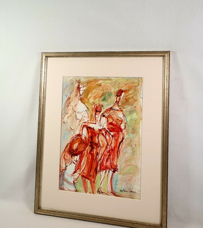 Catherine Poirie Original Acrylic Gouache On Paper Signed 1987 Expressionist