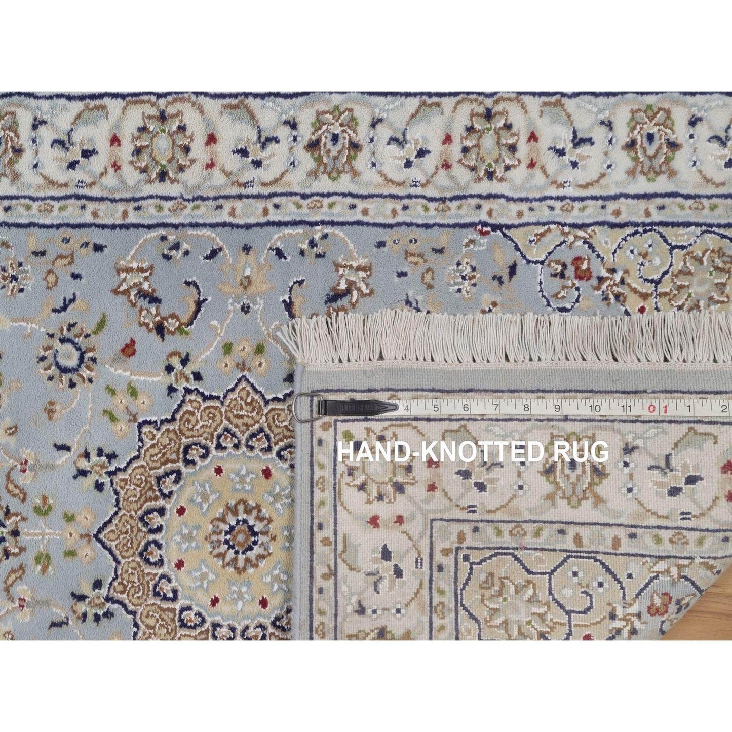 2'7"x16'2" Light Blue Nain 250 KPSI Hand Knotted Wool and Silk Runner Rug