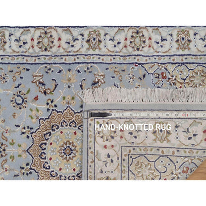 2'7"x16'2" Light Blue Nain 250 KPSI Hand Knotted Wool and Silk Runner Rug