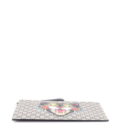 Gucci Zipped Pouch Angry Cat Gg Coated Canvas Large