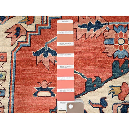 8'3"X9'10" Orange Peshawar With Serapi Heriz Design Wool Hand Knotted Rug