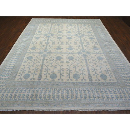 9'X11' Ivory Milk Wash Peshawar, Hand Knotted Pure Wool Natural Dyes, Rug