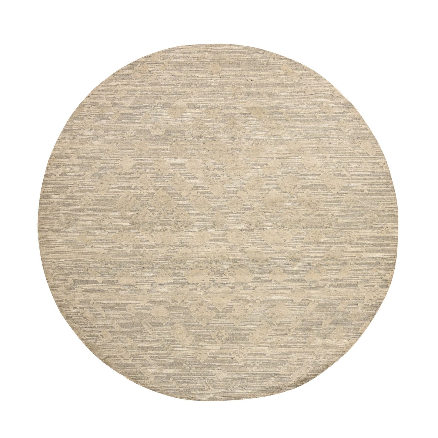 8'1"X8'1" Gray Undyed Natural Wool Modern Hand Knotted Round Rug
