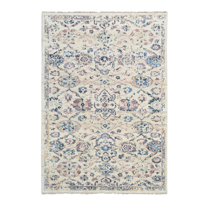 6'X9'Cream Mahal Design Hand Knotted Wool Soft Pile Oushak Oriental Rug