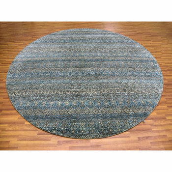 10'X10' Blue 100% Wool Hand Knotted Kohinoor Herrita Design Round Rug