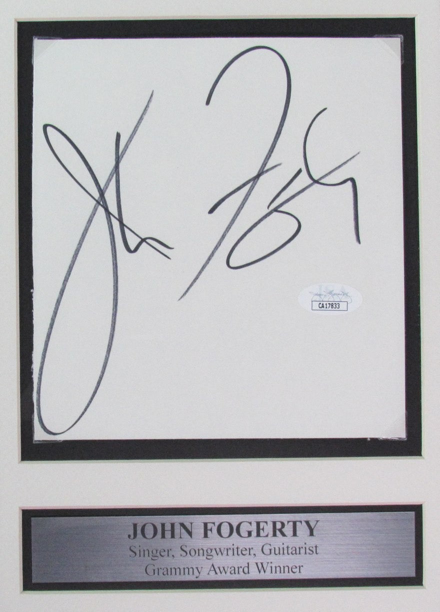 John Fogarty Singer Autographed Cut Card W/ Photo Collage Framed Jsa 198312