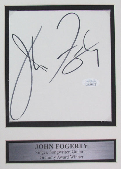John Fogarty Singer Autographed Cut Card W/ Photo Collage Framed Jsa 198312