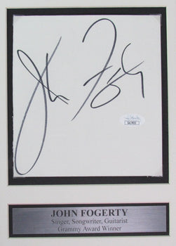 John Fogarty Singer Autographed Cut Card W/ Photo Collage Framed Jsa 198312