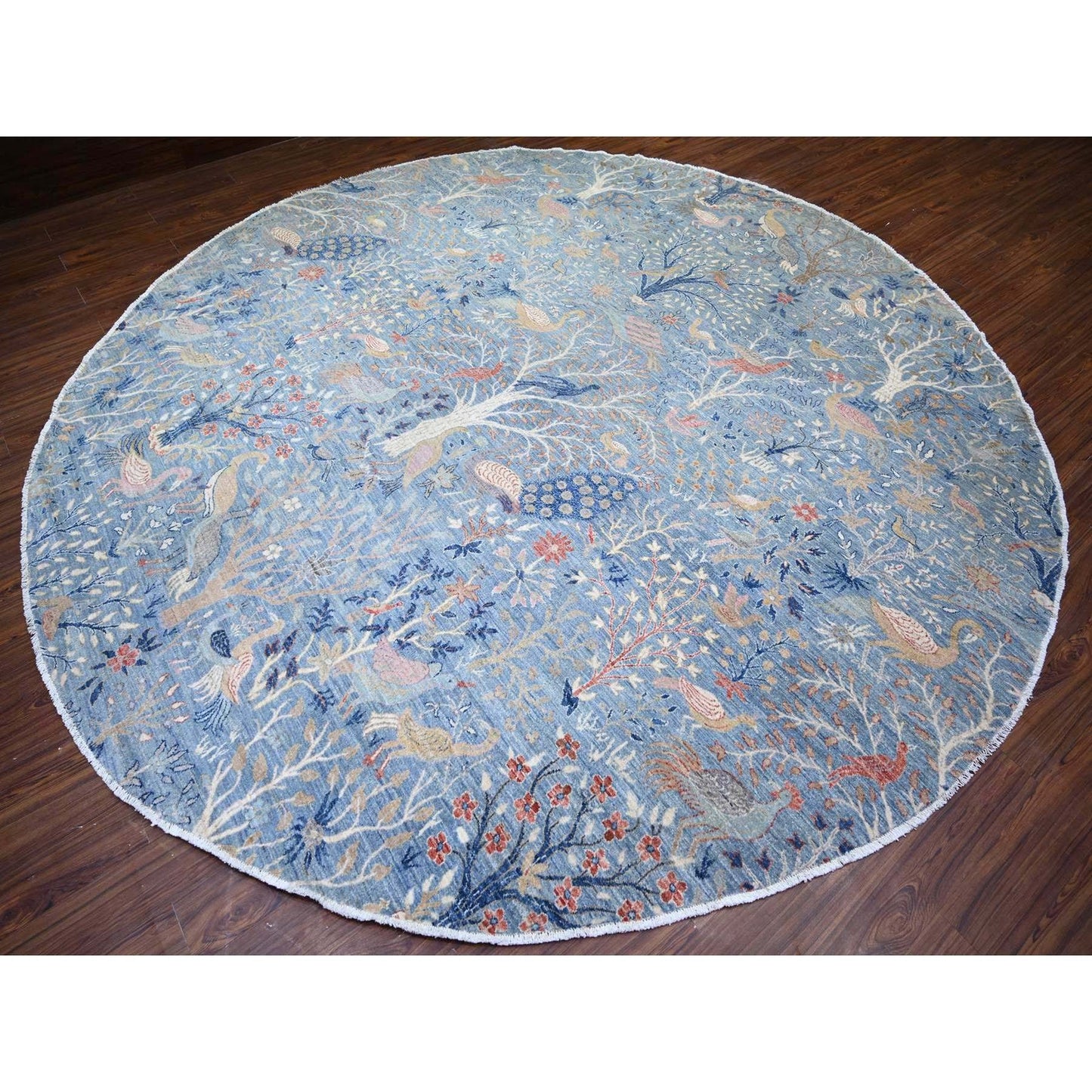 12'X12' Glaucous Blue Hand Knotted Afghan Peshawar Wool Round Rug