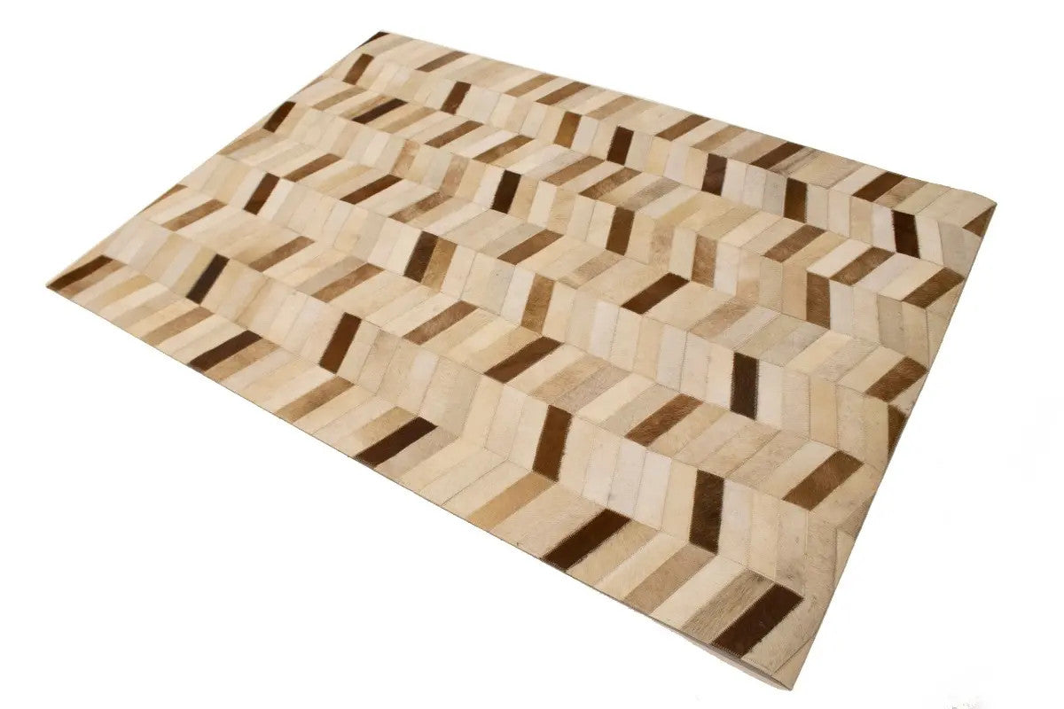 4X6 ft Brown Cowhide Leather Rug Modern Geometric Design Contemporary Carpet