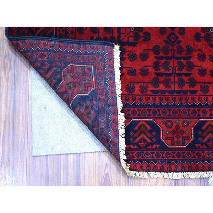 3'4"X4'8" Deep Red Pure Wool Hand Knotted Afghan Khamyab Rug