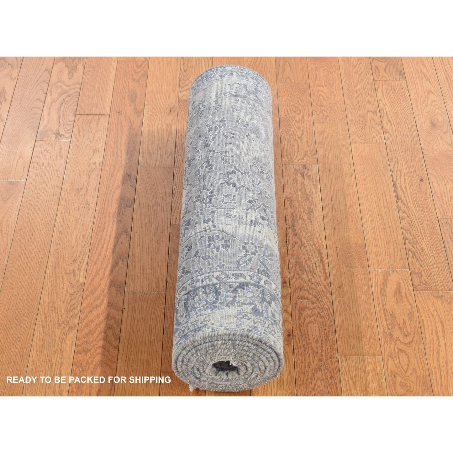 2'6"X9'10" Gray Erased Kishoon Design Wool/Silk Hand Knotted Runner Rug
