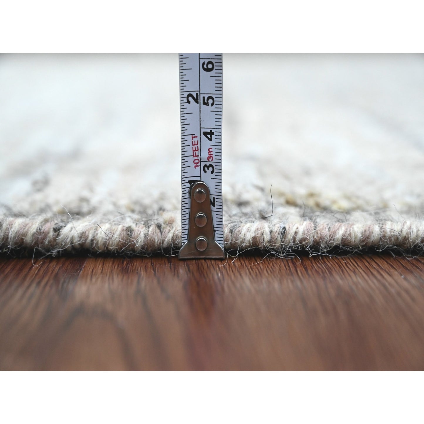 6'2"X9' Gray Moroccan Weave Compartment Design Hand Knotted Soft Wool Rug