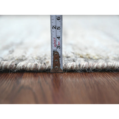 6'2"X9' Gray Moroccan Weave Compartment Design Hand Knotted Soft Wool Rug