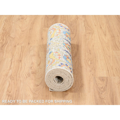 Rug 2'5"x10'1" Tan Silk With Textured Wool Hand Knotted Runner