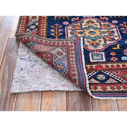 2'8"X9'5" Sailor Blue Caucasian Design Revival Hand Knotted Wool Runner Rug