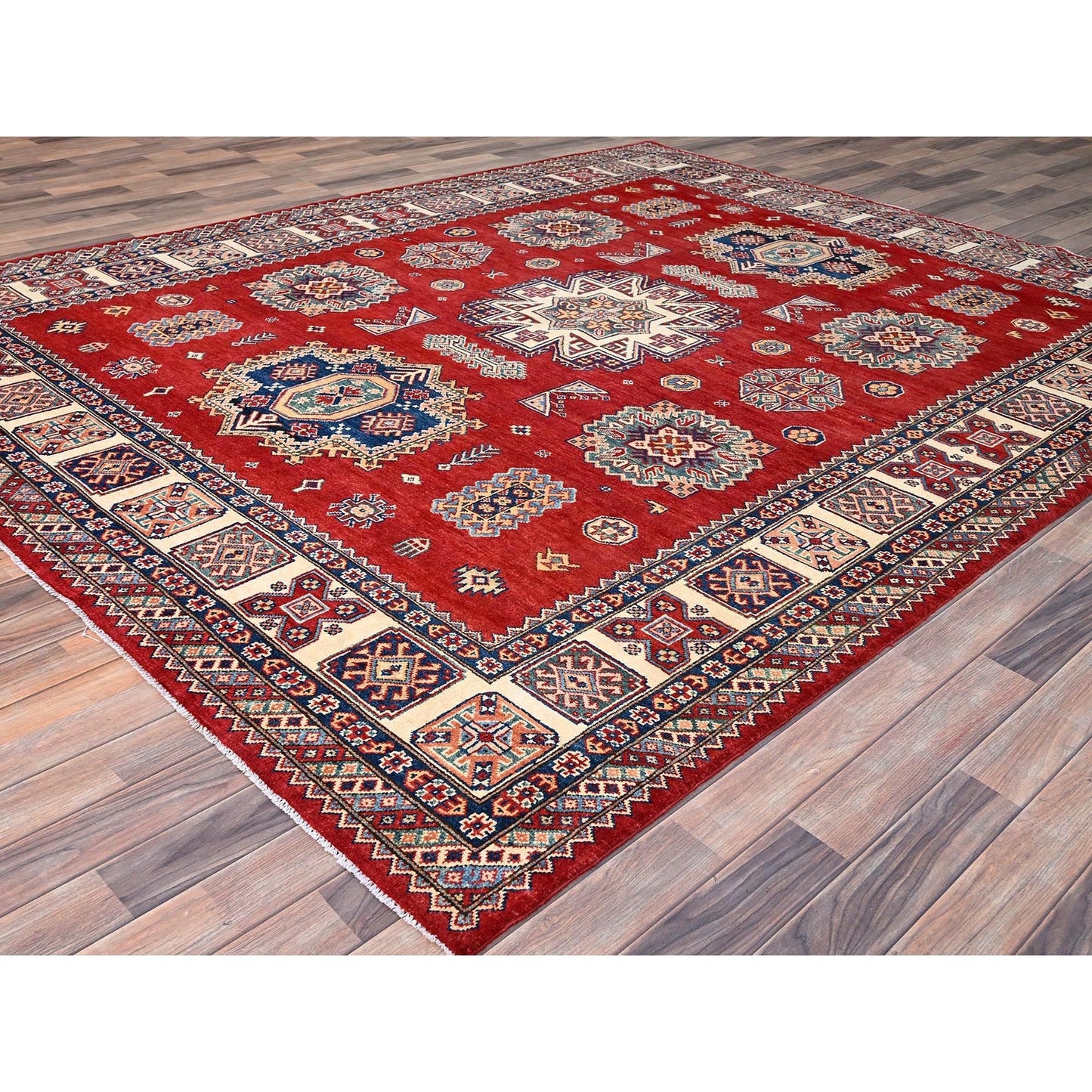 8'2"X10' Red Special Kazak Large Elements Hand Knotted Oriental Wool Rug