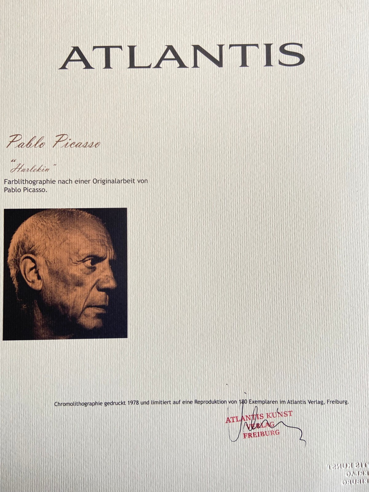 Pablo Picasso Lithograph Coa Signed Op Numbered By Hand Stamped 180