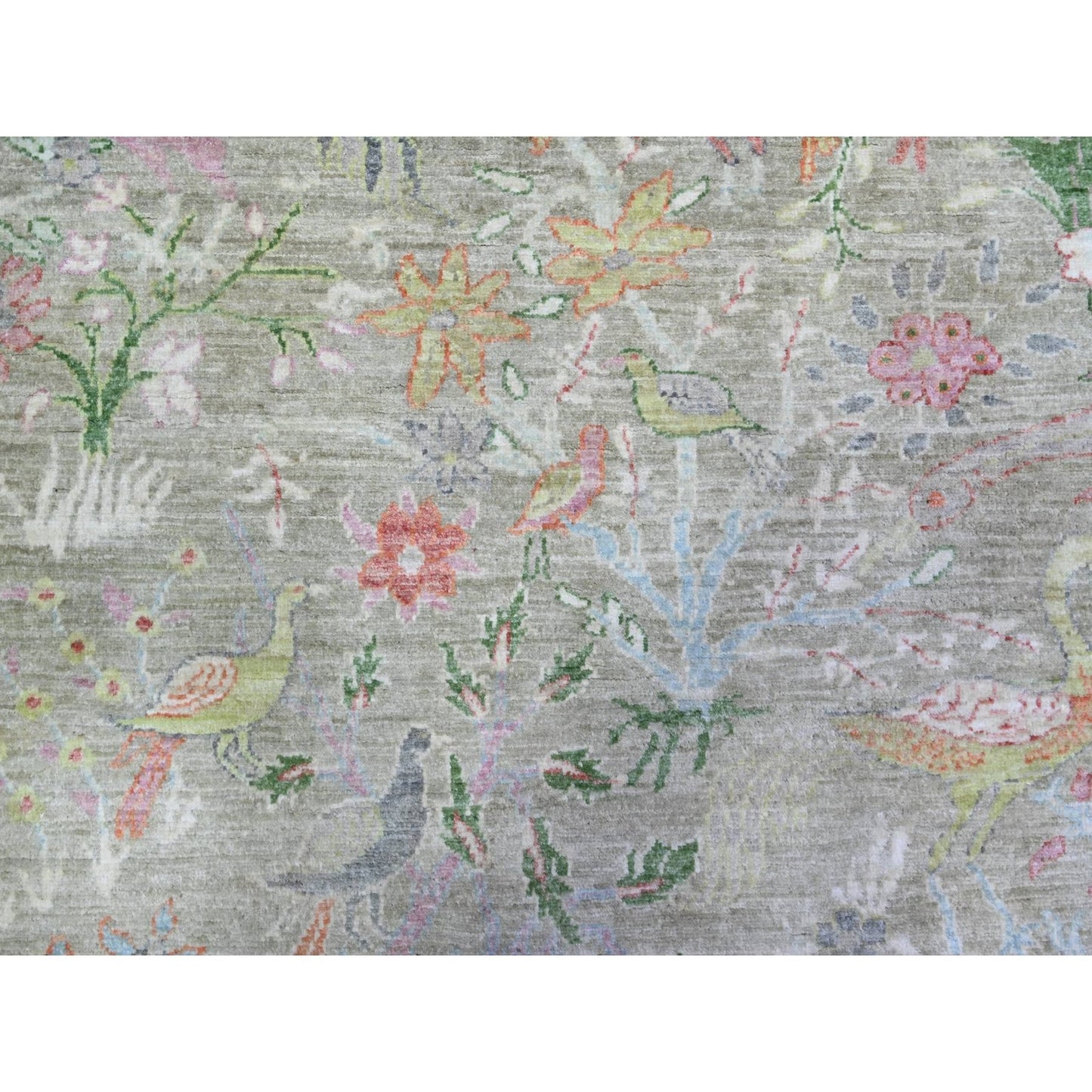 8'X8' Gin Green Soft Wool Afghan Peshawar Hand Knotted Square Rug