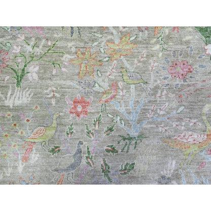 8'X8' Gin Green Soft Wool Afghan Peshawar Hand Knotted Square Rug