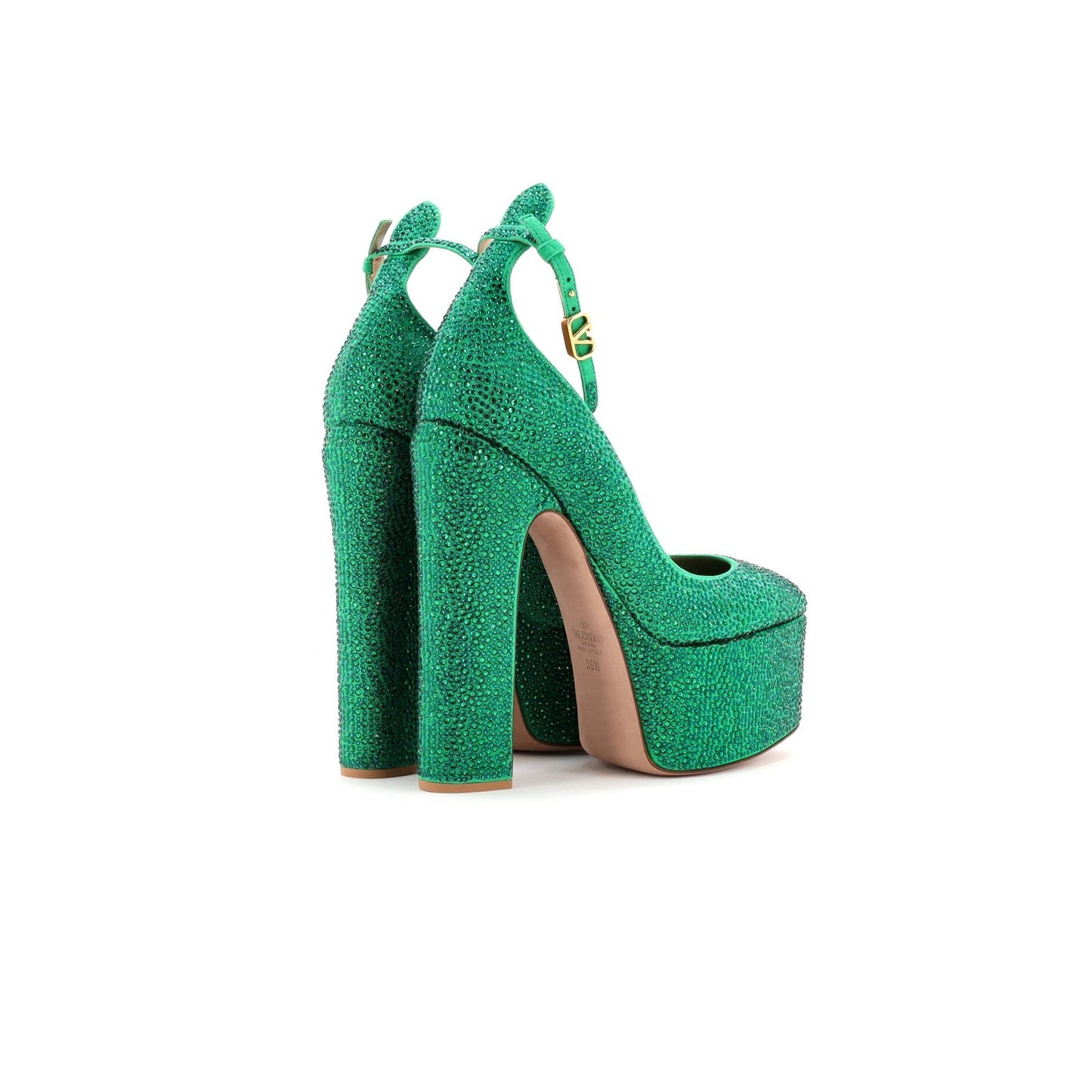 Valentino Garavani Women'S Tan-Go Platform Pumps Crystal Embellished Suede 155