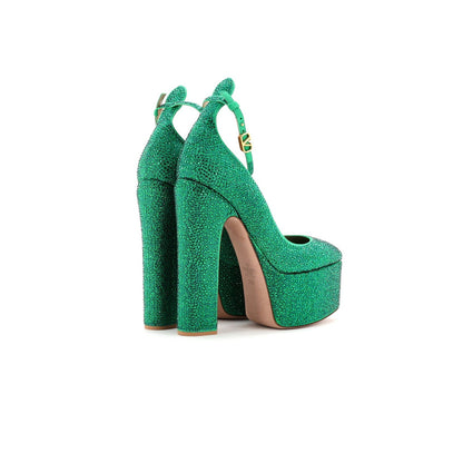 Valentino Garavani Women'S Tan-Go Platform Pumps Crystal Embellished Suede 155