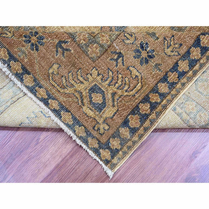 8'X9'1" Brown Overdyed Kazak Geometric Hand Knotted All Wool Squarish Rug