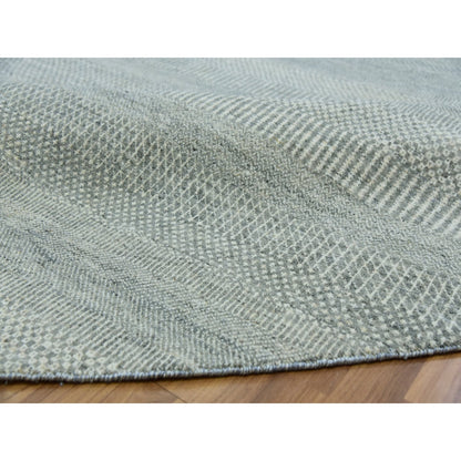 13'X13' Repose Gray Shiny Undyed Wool Hand Knotted Modern Grass Round Rug