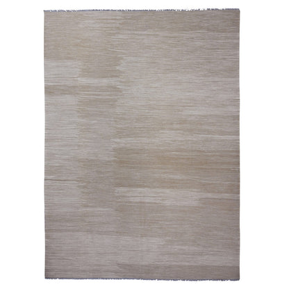 9'X12'1" Beaver Brown Solid Design Mixed Wool Hand Woven Flat Weave Rug