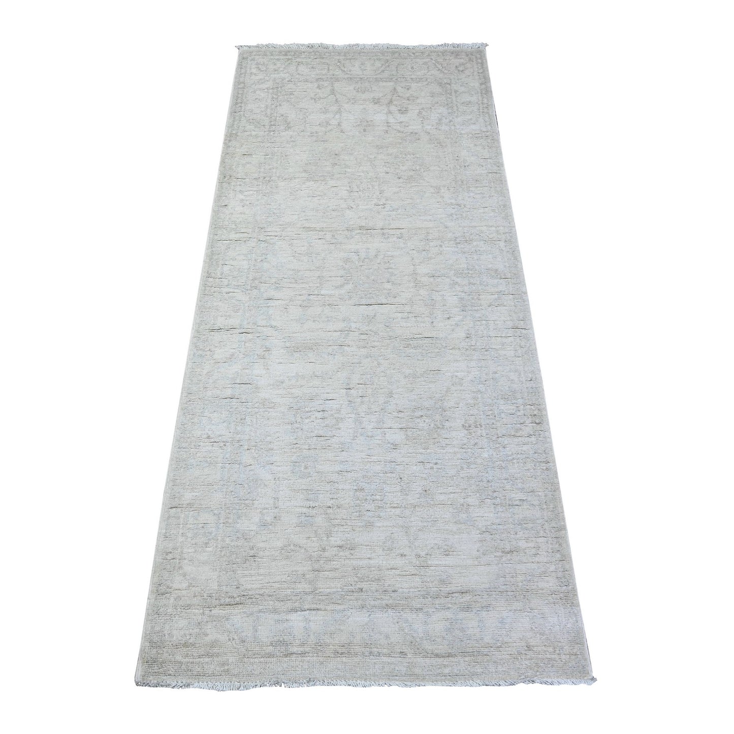 2'6"X5'10" Gray White Wash Peshawar Wool Hand Knotted Runner Rug