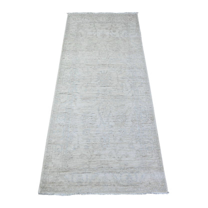 2'6"X5'10" Gray White Wash Peshawar Wool Hand Knotted Runner Rug