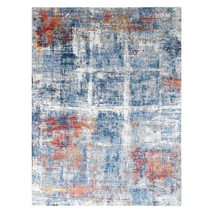 8'9"X11'7" Yale Blue Abstract Design Plant Based Silk Hand Knotted Rug
