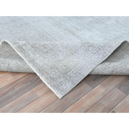 7'X10'2" Gray Hand Knotted Vintage Zoroastrian Tebraz Worn Wool Rug