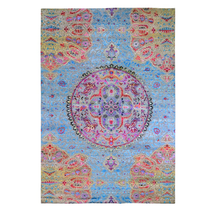 9'9"x13'8" Sari Silk-Text Wool Colorful Maharaja Design Hand Knotted Rug