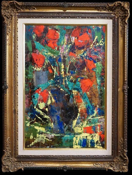 Vati Jozsef Original Hungarian Modern Oil Painting Flowers Of Happiness Signed