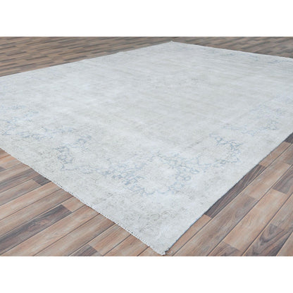 9'7"X12'10"Ivory Hand Knotted Old Farsian Karman Wool Distressed Look Rug